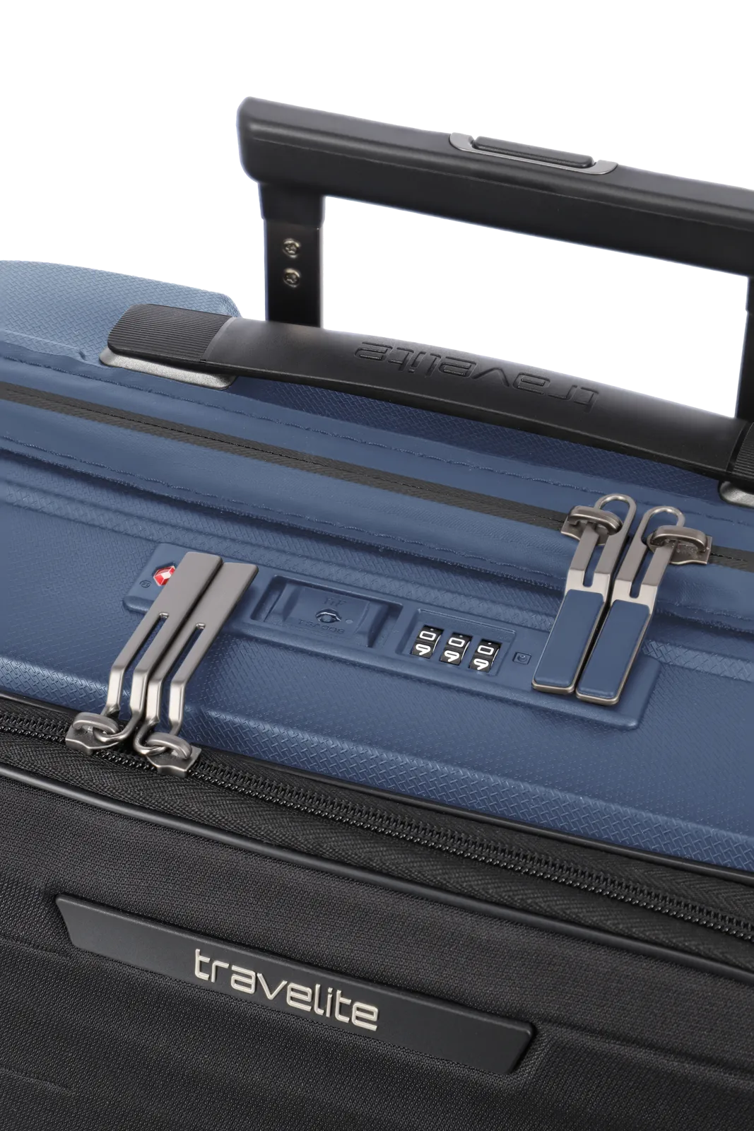 travelite Mooby Trolley S mit Vortasche in Blau Reissverschluesse