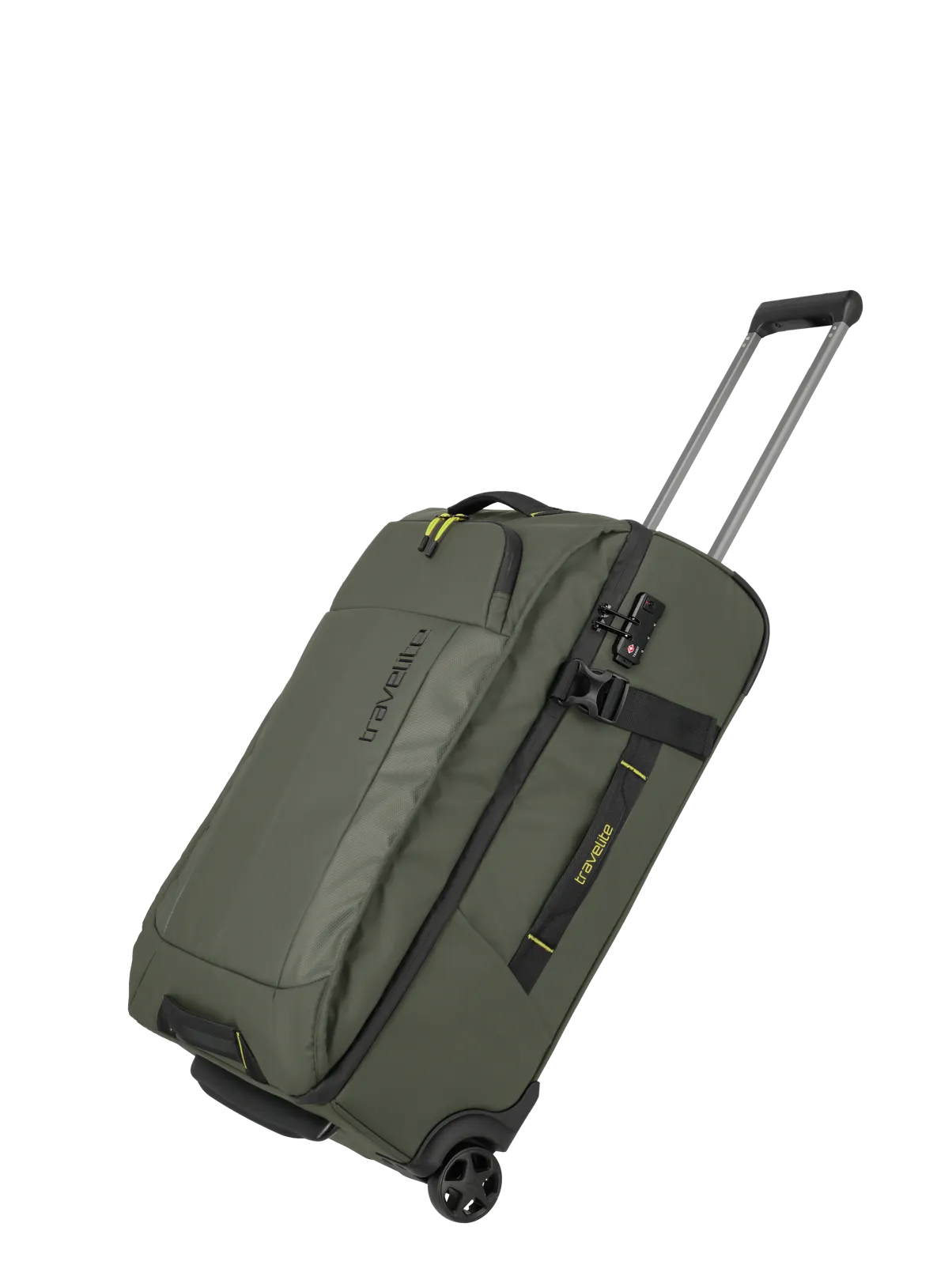 Eine travelite Rollenreisetasche der Serie Briize Größe M 67cm Schrägansicht in khaki