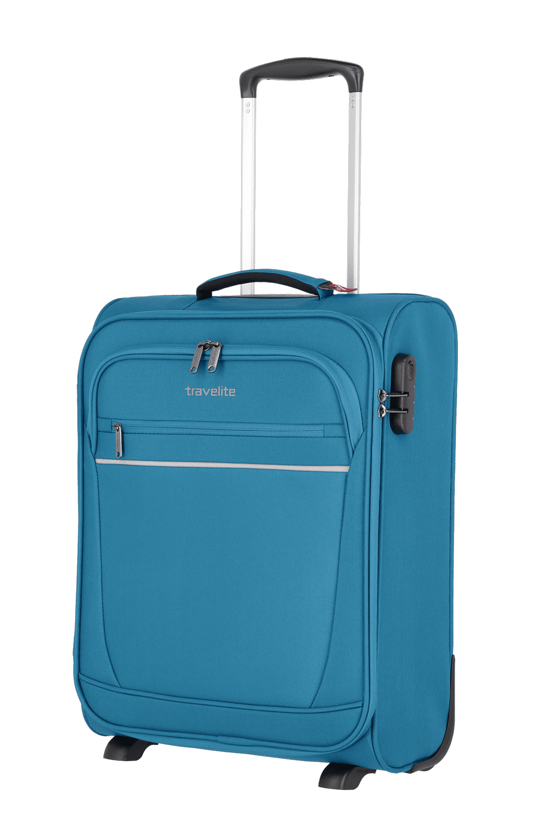 Ein travelite Koffer der Serie Cabin Schrägansicht Größe S 52cm in türkis