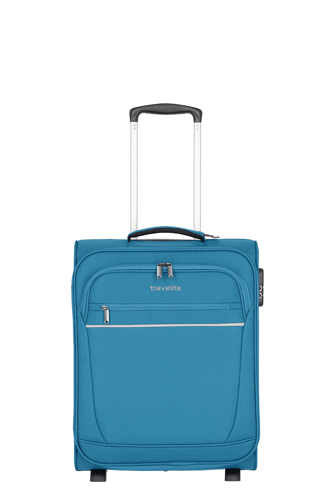 Ein travelite Koffer der Serie Cabin Frontansicht Größe S 52cm in türkis