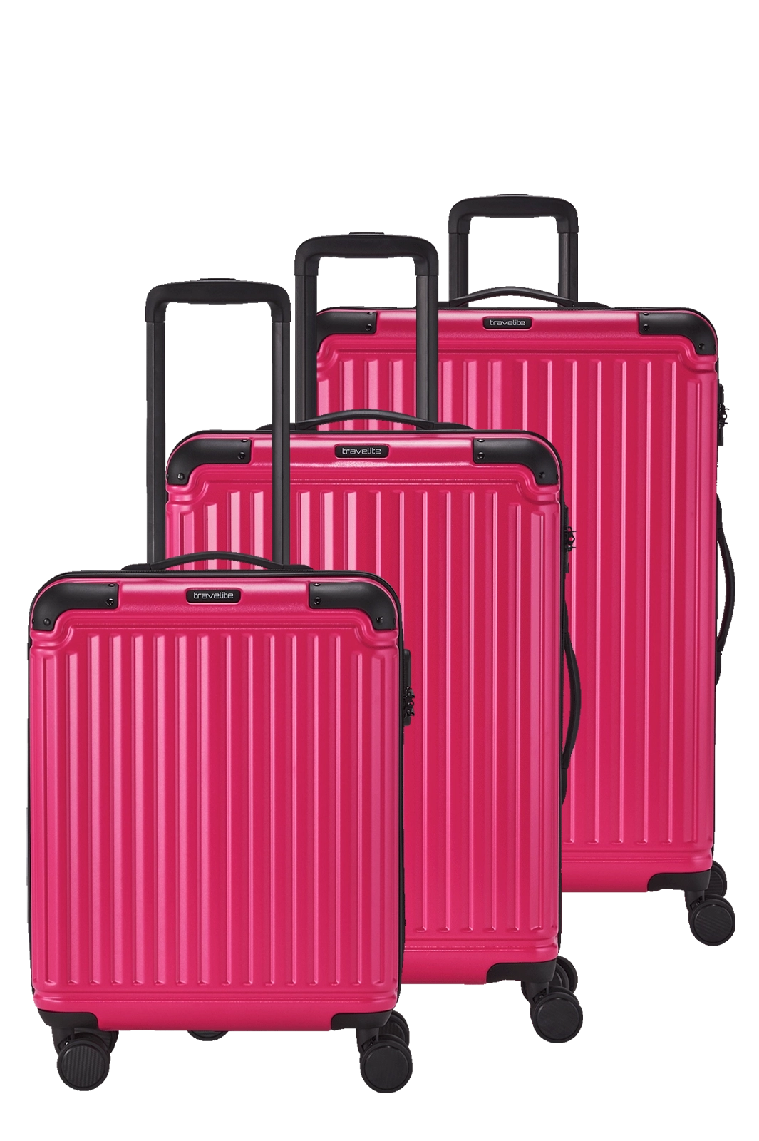 Ein travelite Koffer Set 3-tlg.  der Serie Cruise Frontansicht in pink