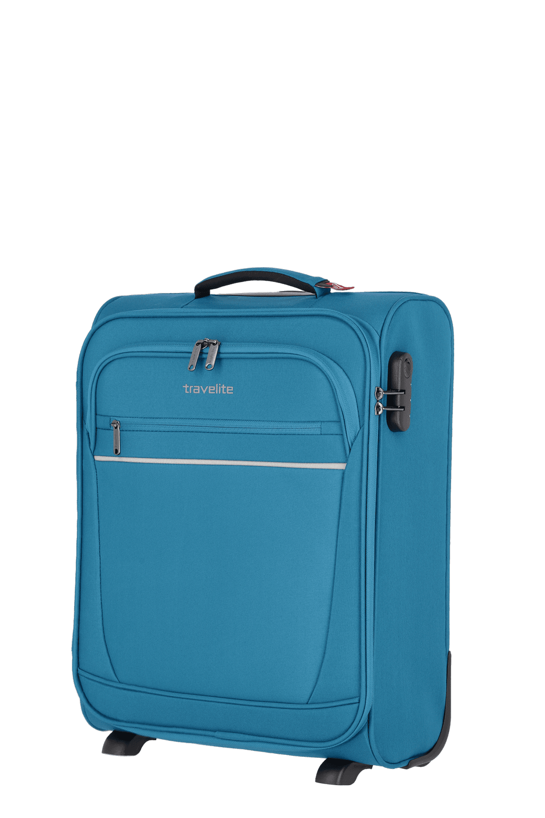 Ein travelite Koffer der Serie Cabin Schrägansicht Größe S 52cm in türkis