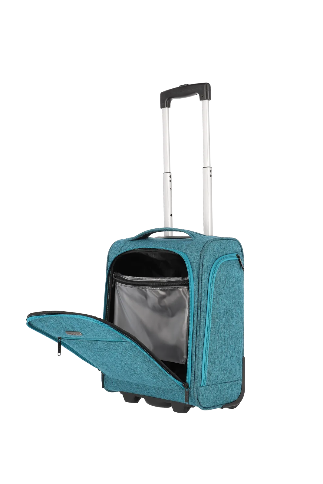 Ein travelite Koffer der Serie Cabin Schrägansicht Größe S 43cm in petrol