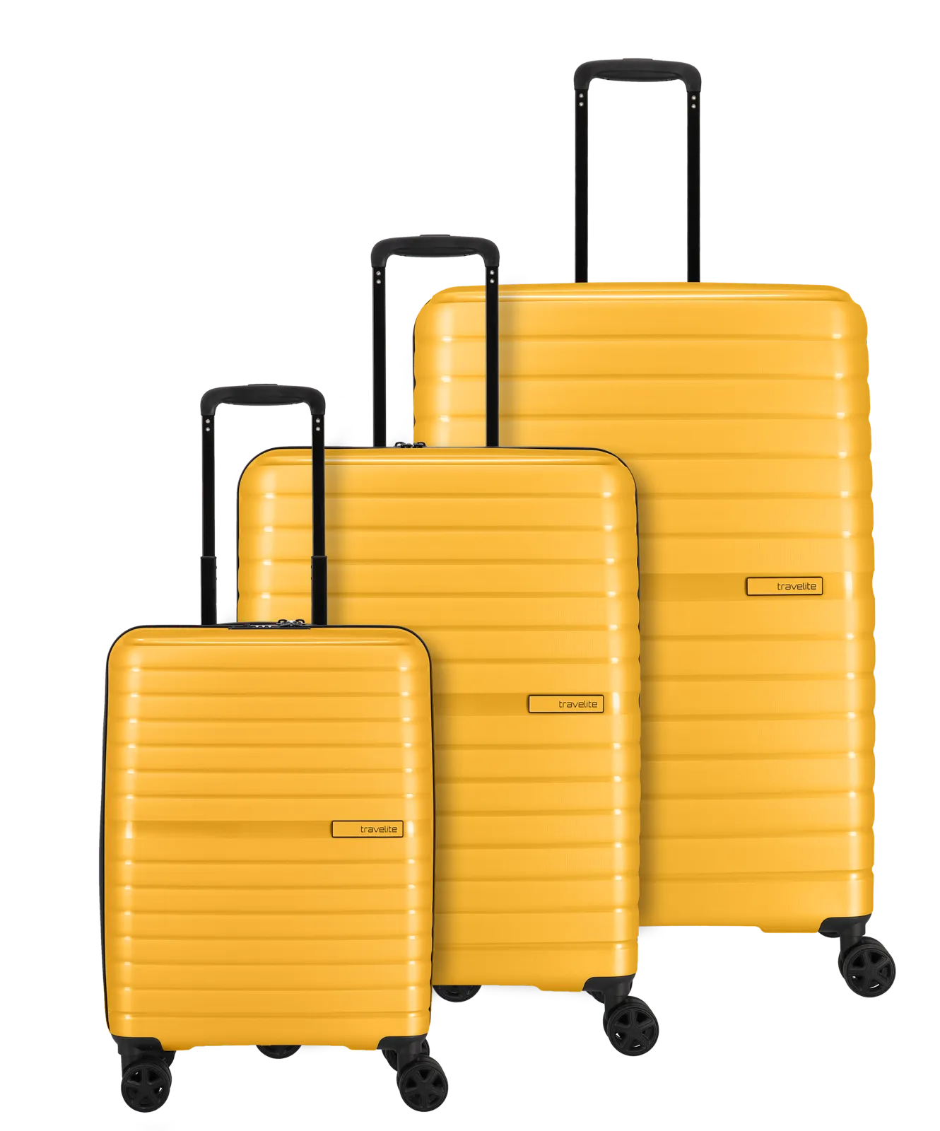 Ein travelite Koffer Set der Serie Trient Frontansicht in gelb