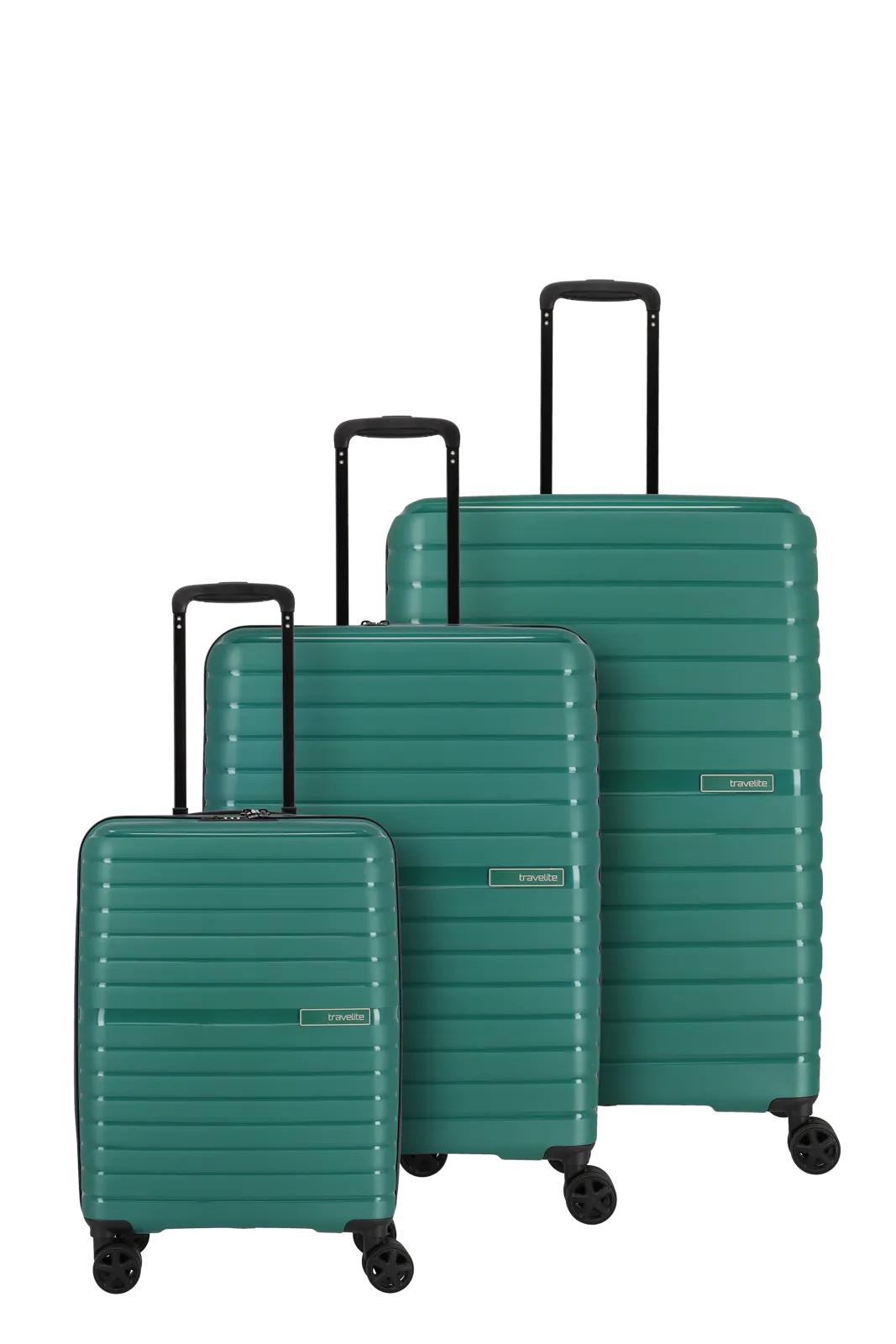 Ein travelite Koffer Set der Serie Trient Frontansicht in grün