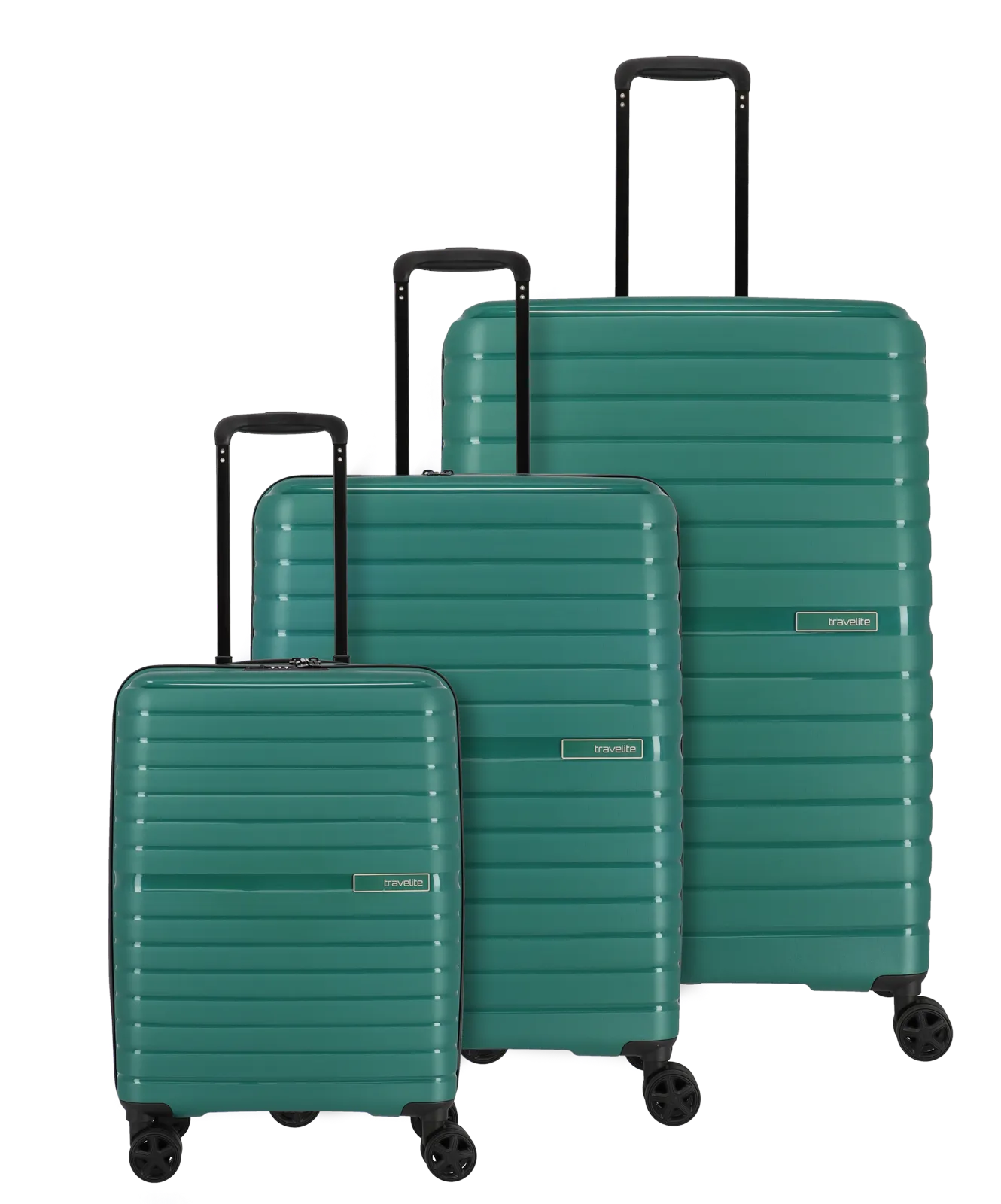 Ein travelite Koffer Set der Serie Trient Frontansicht in grün