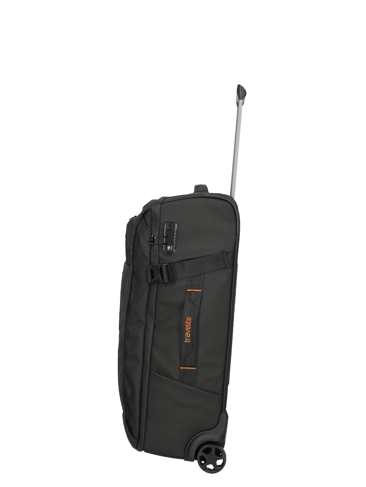 Eine travelite Rollenreisetasche der Serie Briize Größe M 67cm Seitenansicht in schwarz