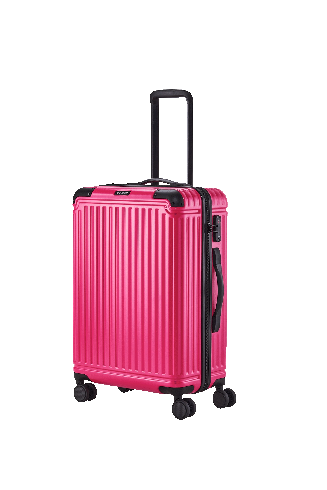 Ein travelite Koffer der Serie Cruise Größe M 67cm Schrägansicht in pink