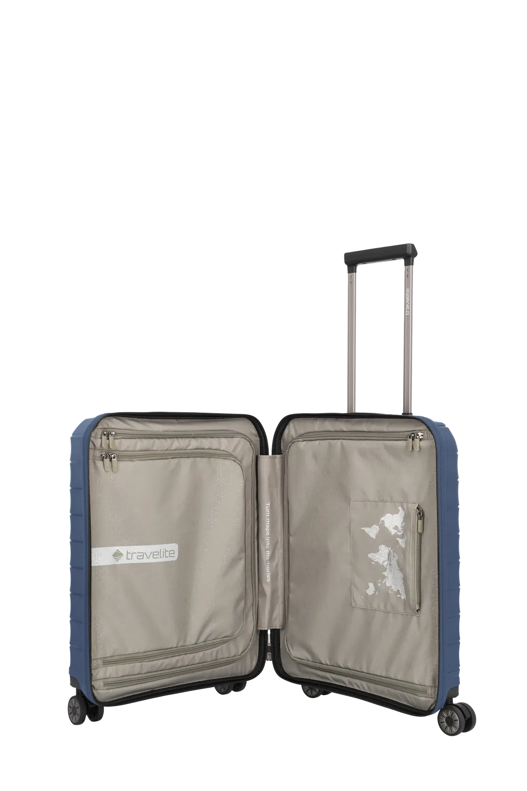 travelite Mooby Trolley S mit Vortasche in Blau Innenansicht Taschen