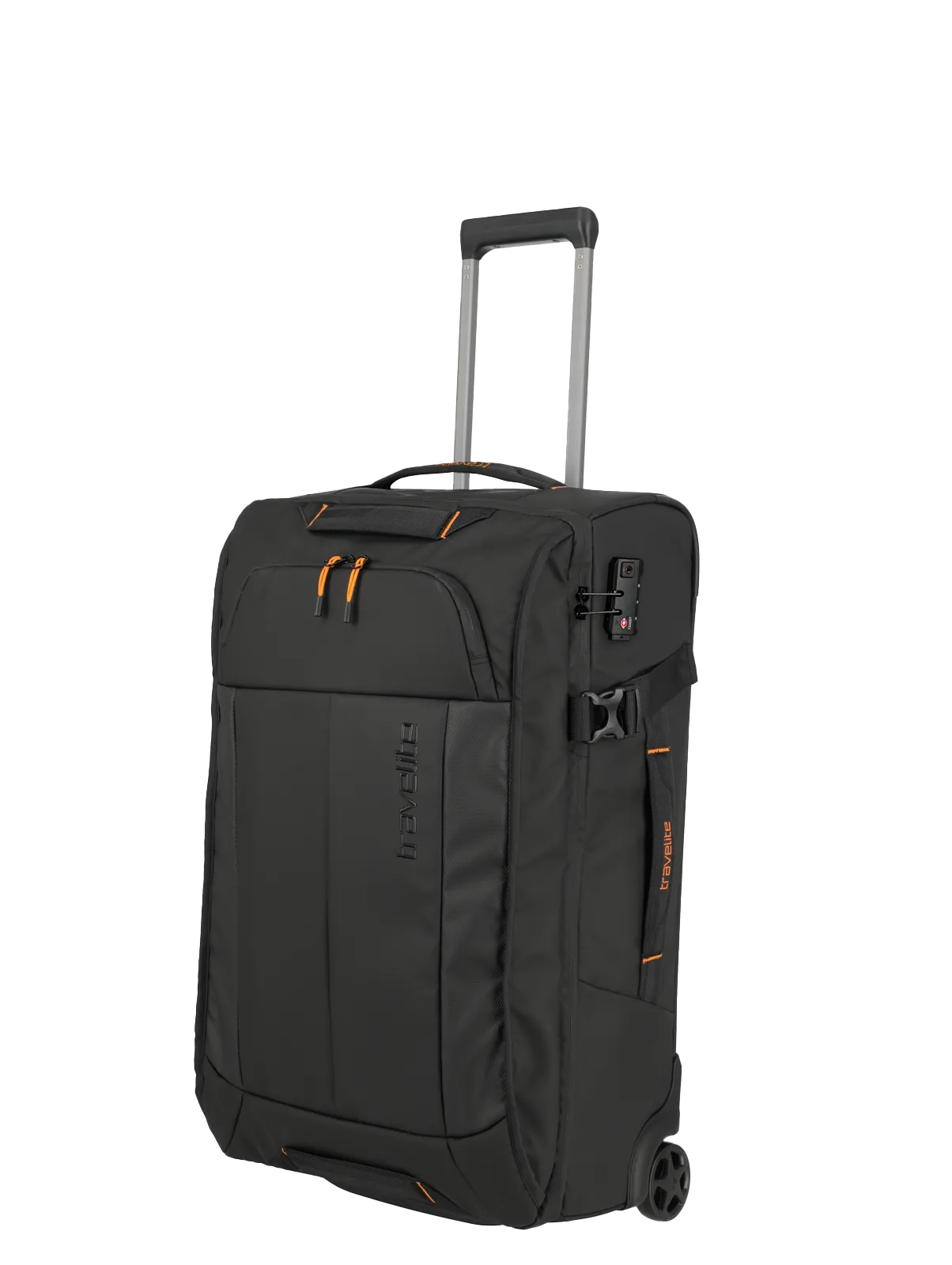 Eine travelite Rollenreisetasche der Serie Briize Größe M 67cm Schrägansicht in schwarz