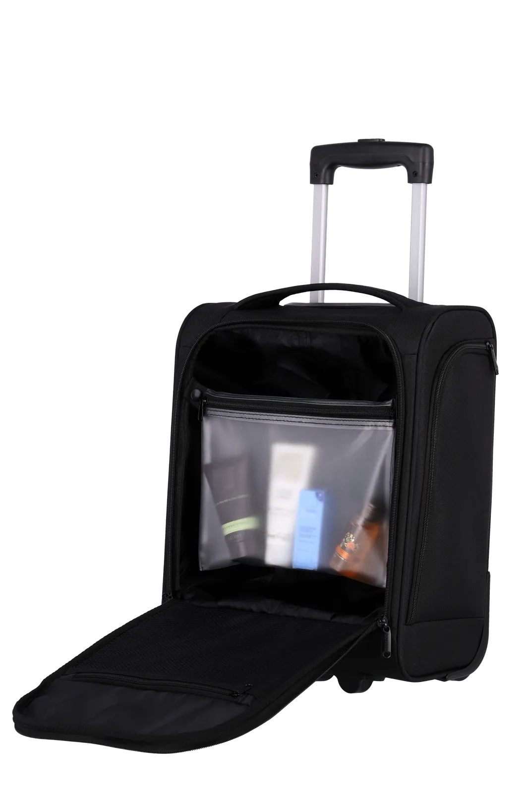 Ein travelite Koffer der Serie Cabin Innenansicht Größe S 43cm in schwarz