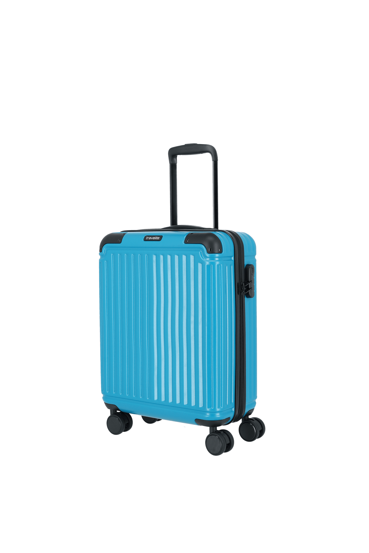 Ein travelite Koffer der Serie Cruise Größe S 55cm Schrägansicht in türkis