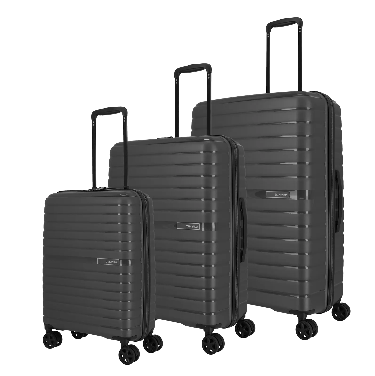 Ein travelite Koffer Set der Serie Trient Schrägansicht in schwarz