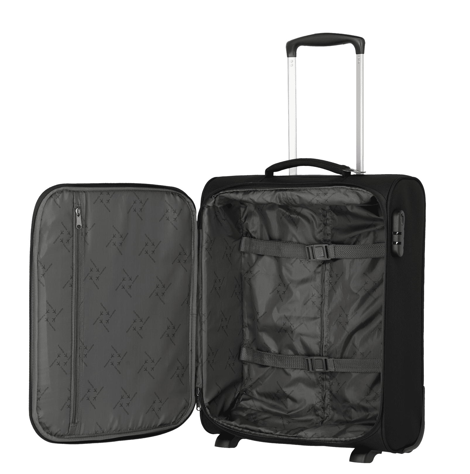 Ein travelite Koffer der Serie Cabin Innenansicht Größe S 55cm in schwarz