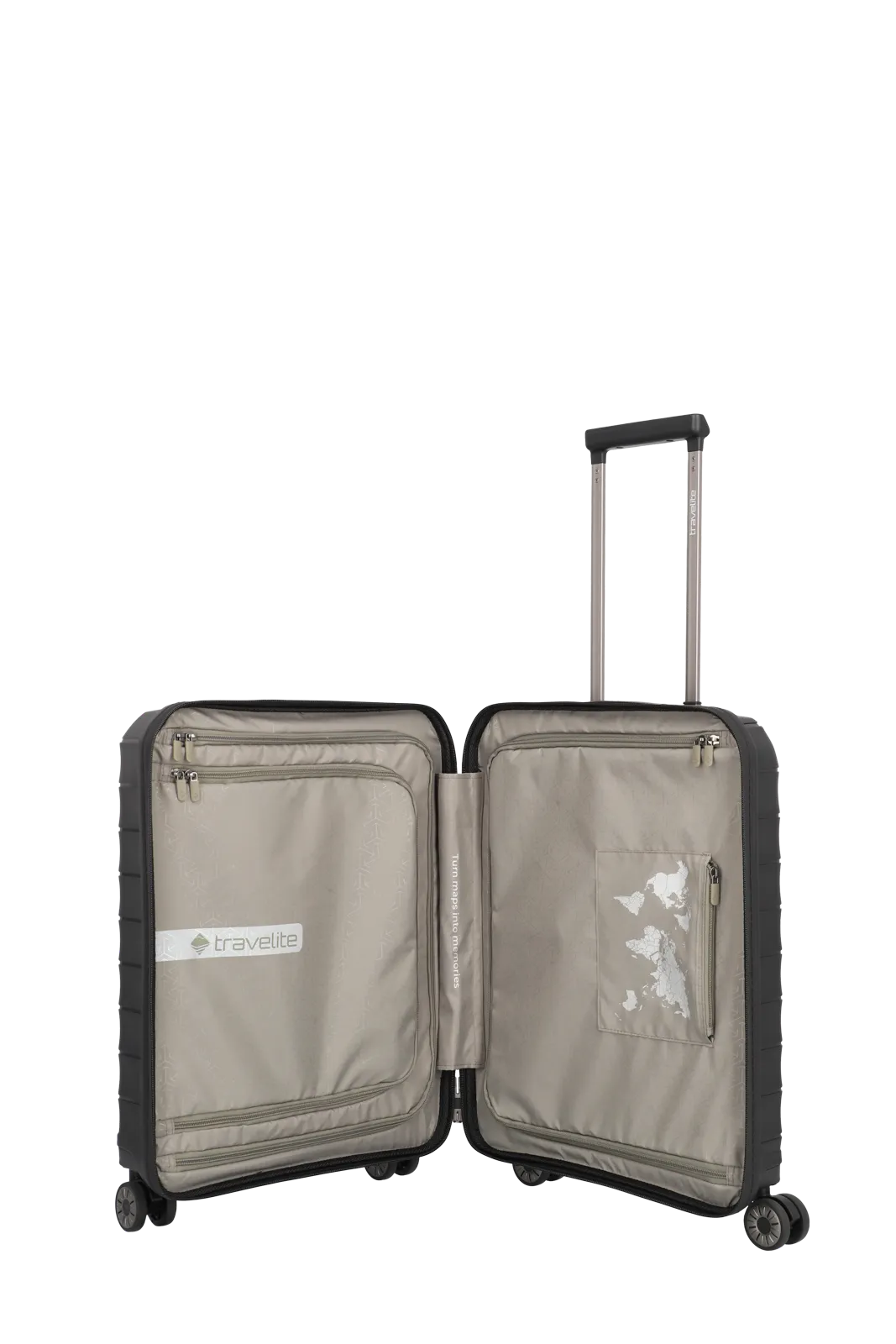 travelite Mooby Trolley S mit Vortasche in Schwarz Innenansicht Taschen