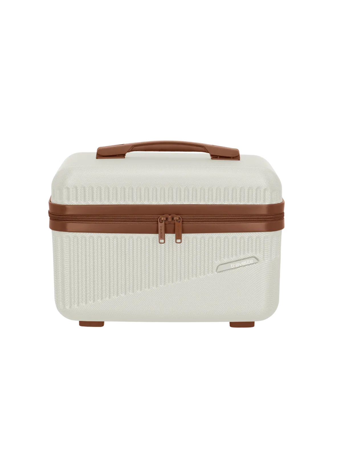 Ein travelite Beautycase der Serie Bali Frontansicht in weiss/ cognac