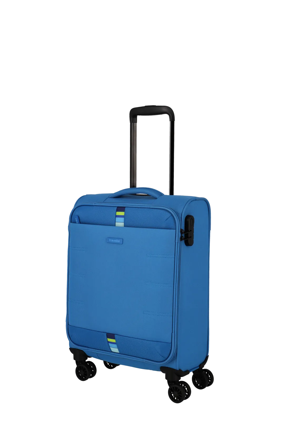 Ein travelite Koffer der Serie Rügen Schrägansicht Größe S 55cm in blau